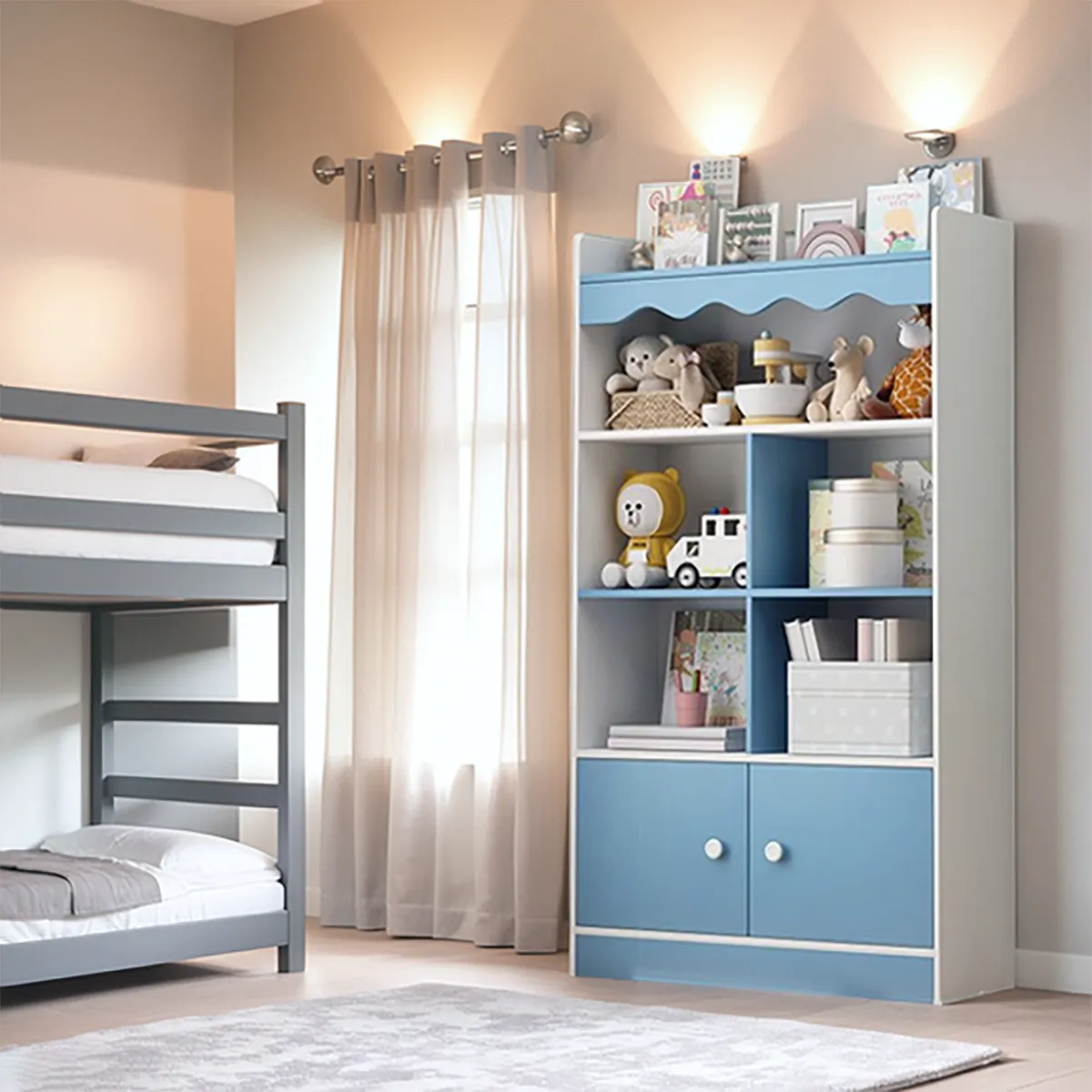 RAFT NGA DRURI ME 6 NIVELE I BARDHE DHE BLU 100x24x136cm