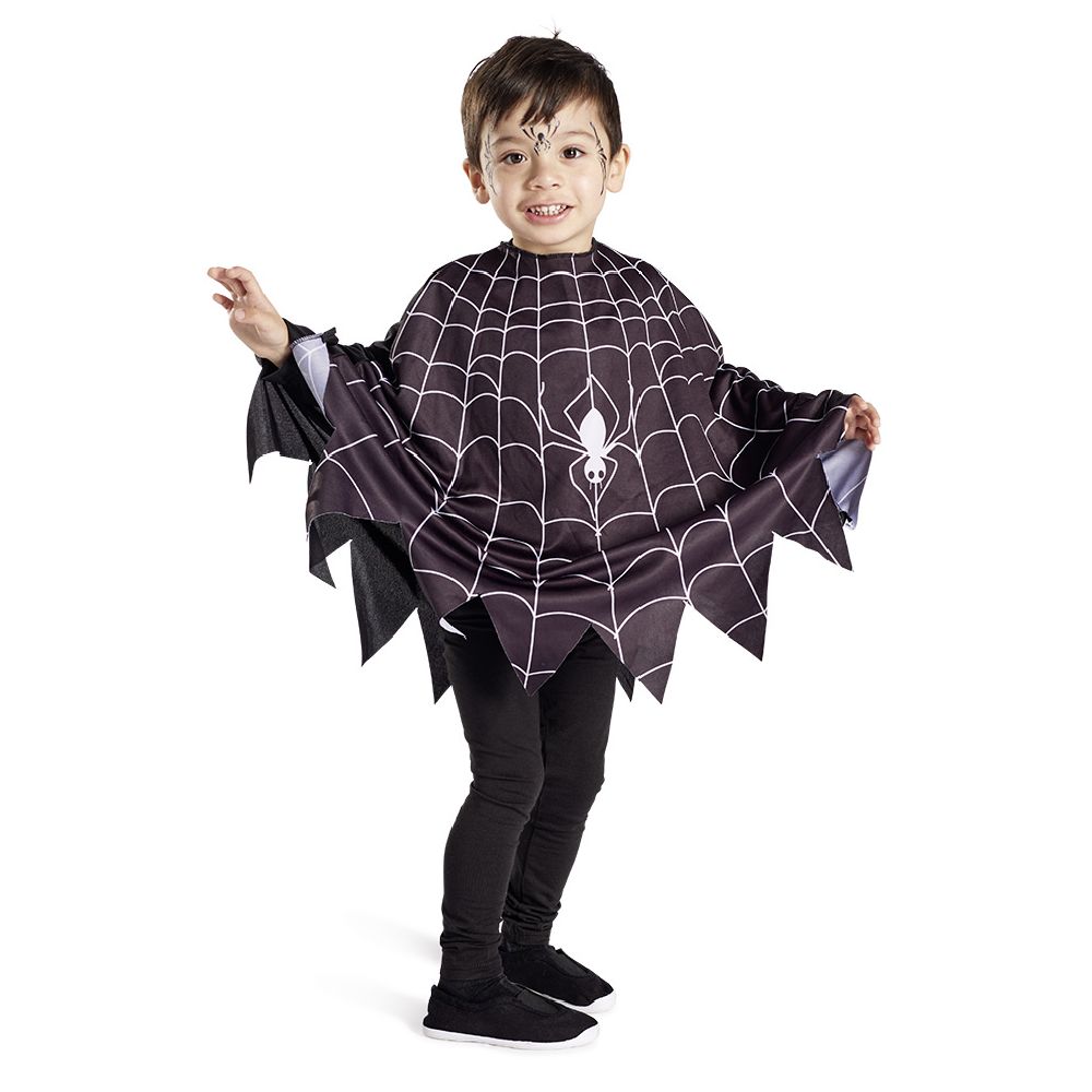 Children's Halloween costume spider poncho black and white TU