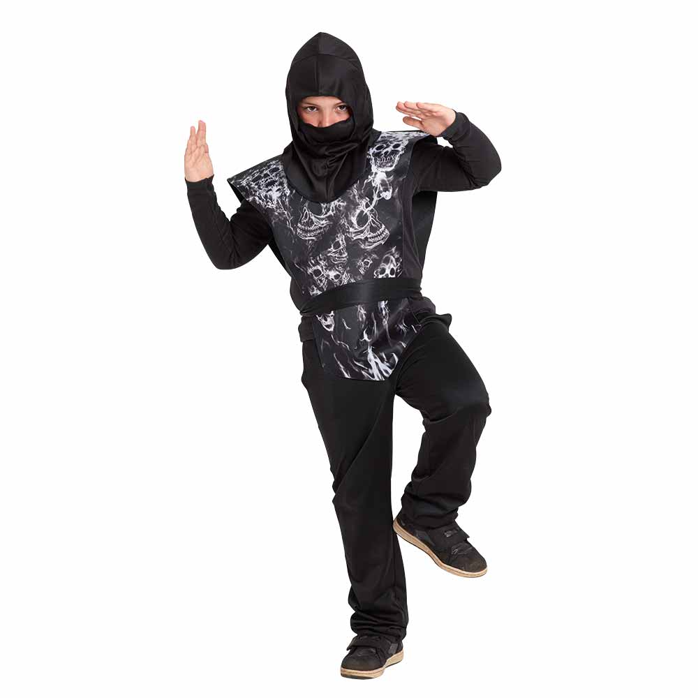 Children's Halloween ninja costume with 3D skull print, 7/10 years old