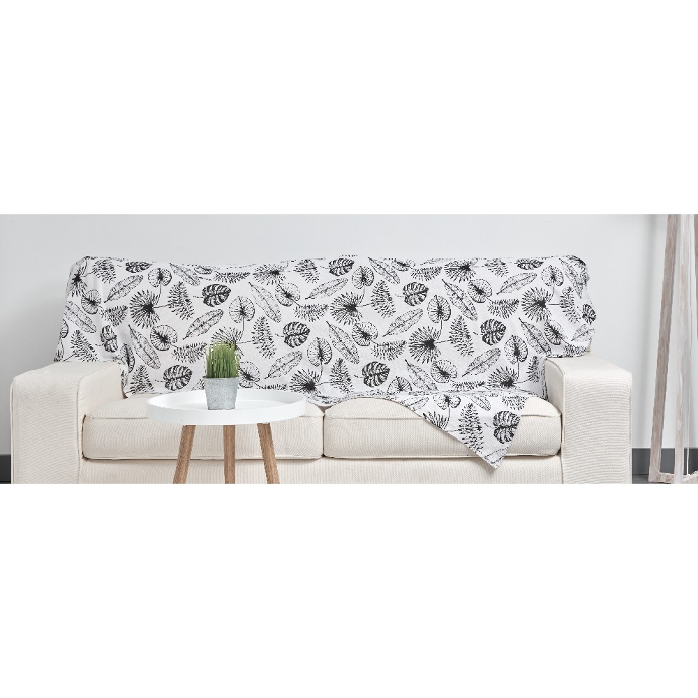 Black and white tropical foliage print blanket