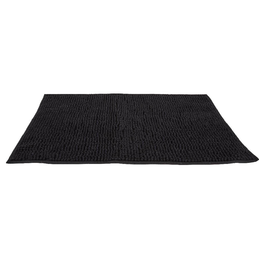 Black chenille bathroom rug
