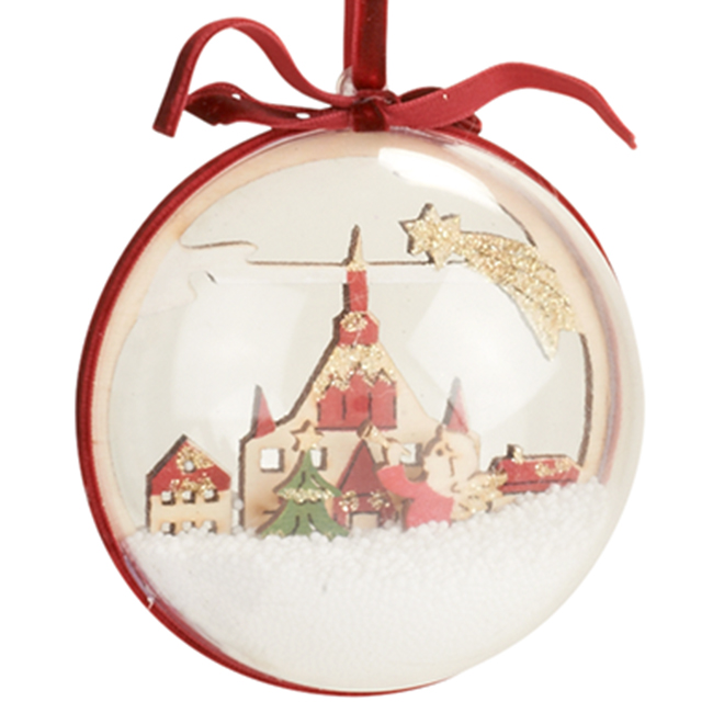 Transparent Christmas ball, red village decoration