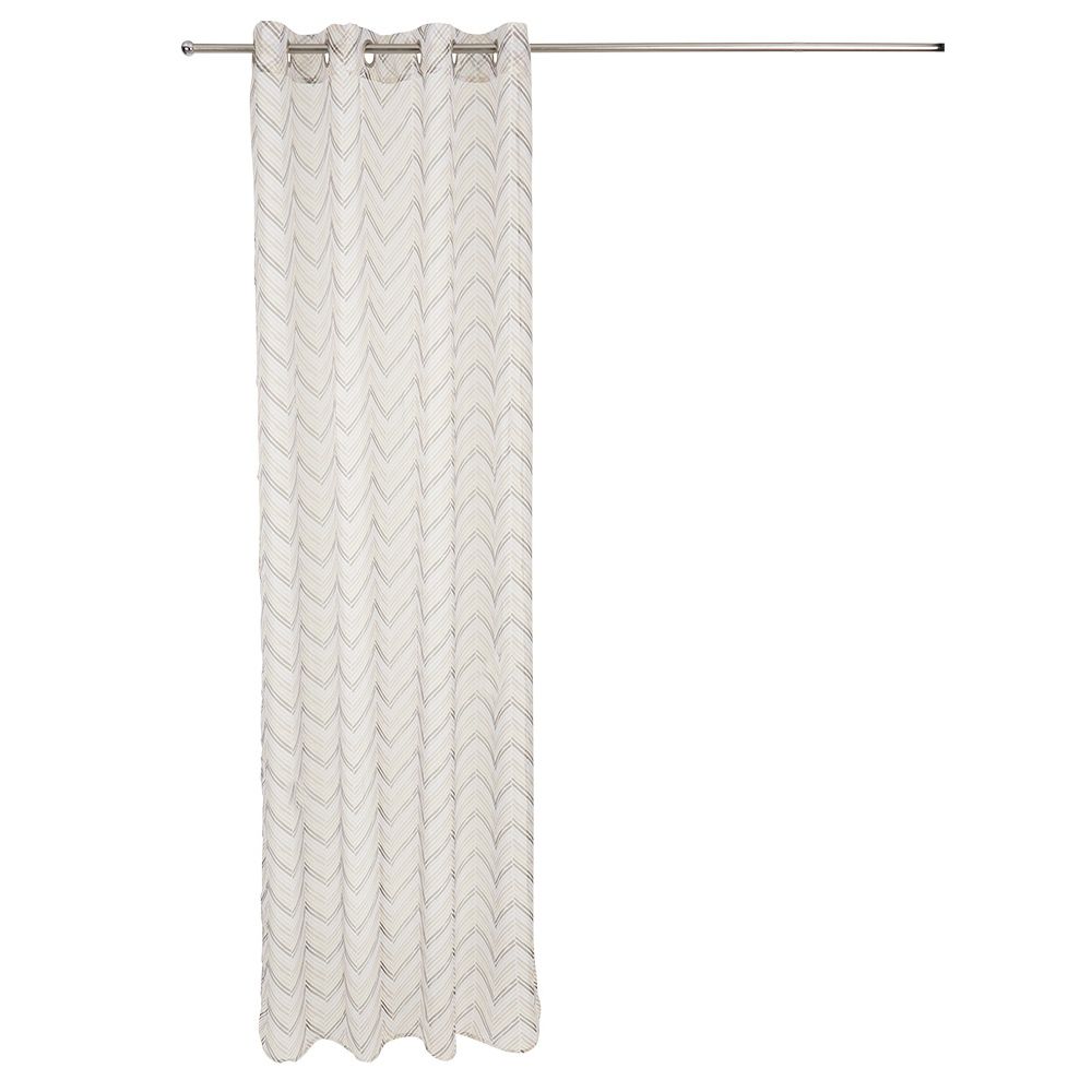 Beige herringbone print eyelet curtain 100% polyester 140x240cm