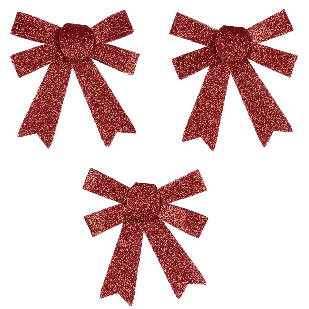 Red glittery Christmas bow hanger x3