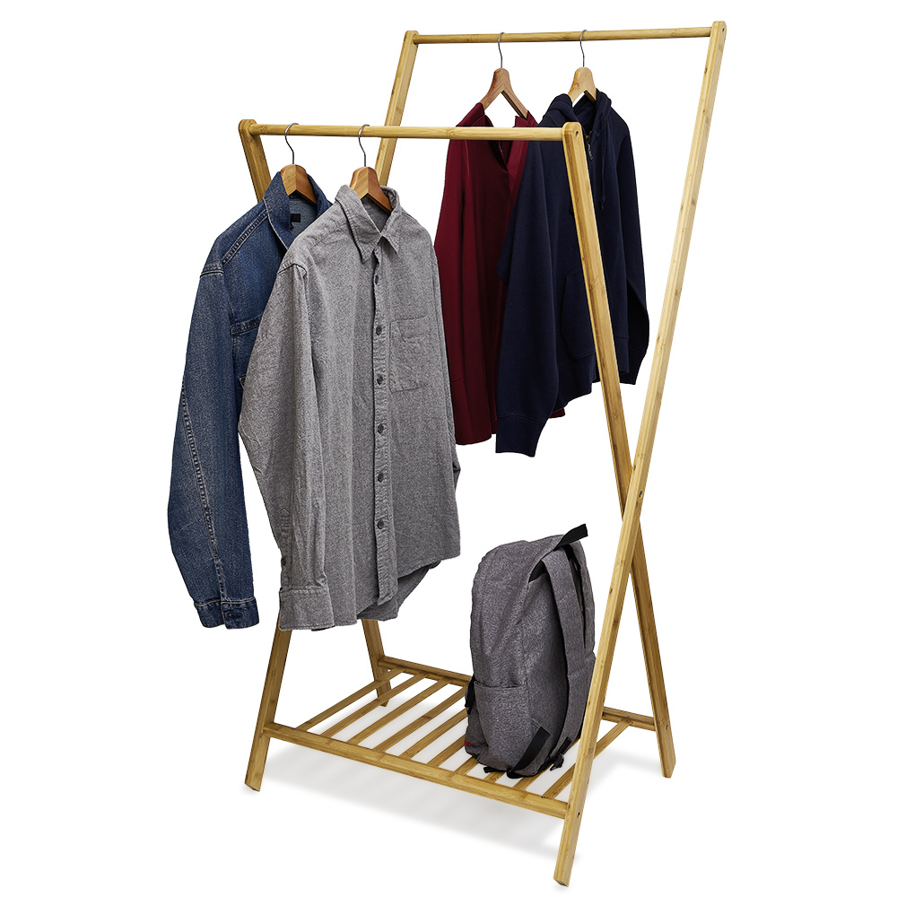 Double bamboo rack with accessory shelf 70x55xH150cm