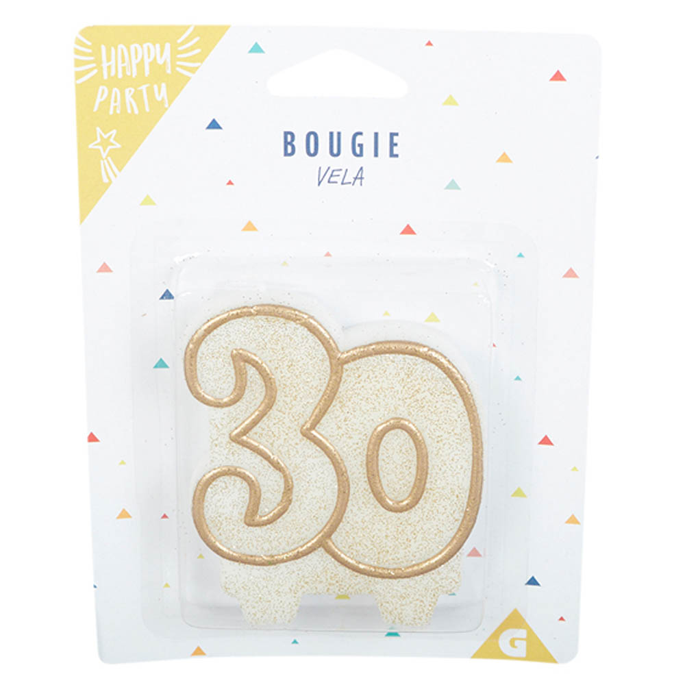 Gold glitter number 30 birthday candle