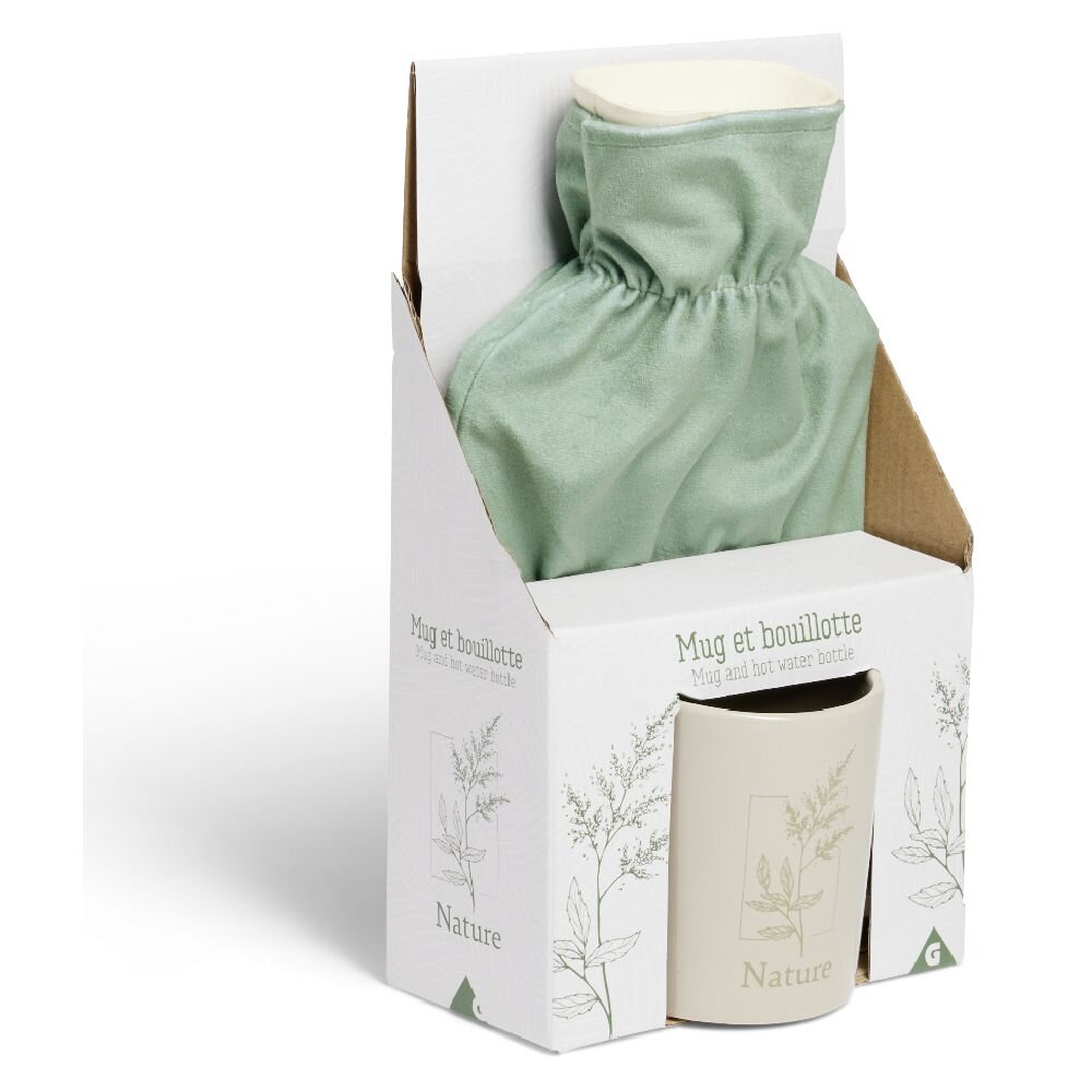 330ml mug and 600ml hot water bottle set, natural green