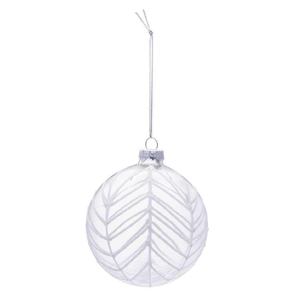 Christmas ball in transparent glass with white relief design Ø8 cm
