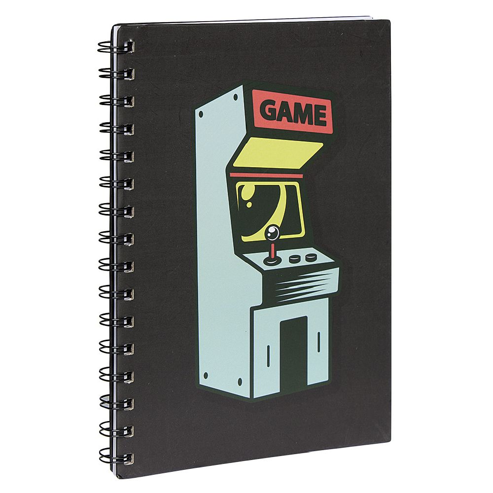 Retro arcade game spiral notebook A5 black 160 pages