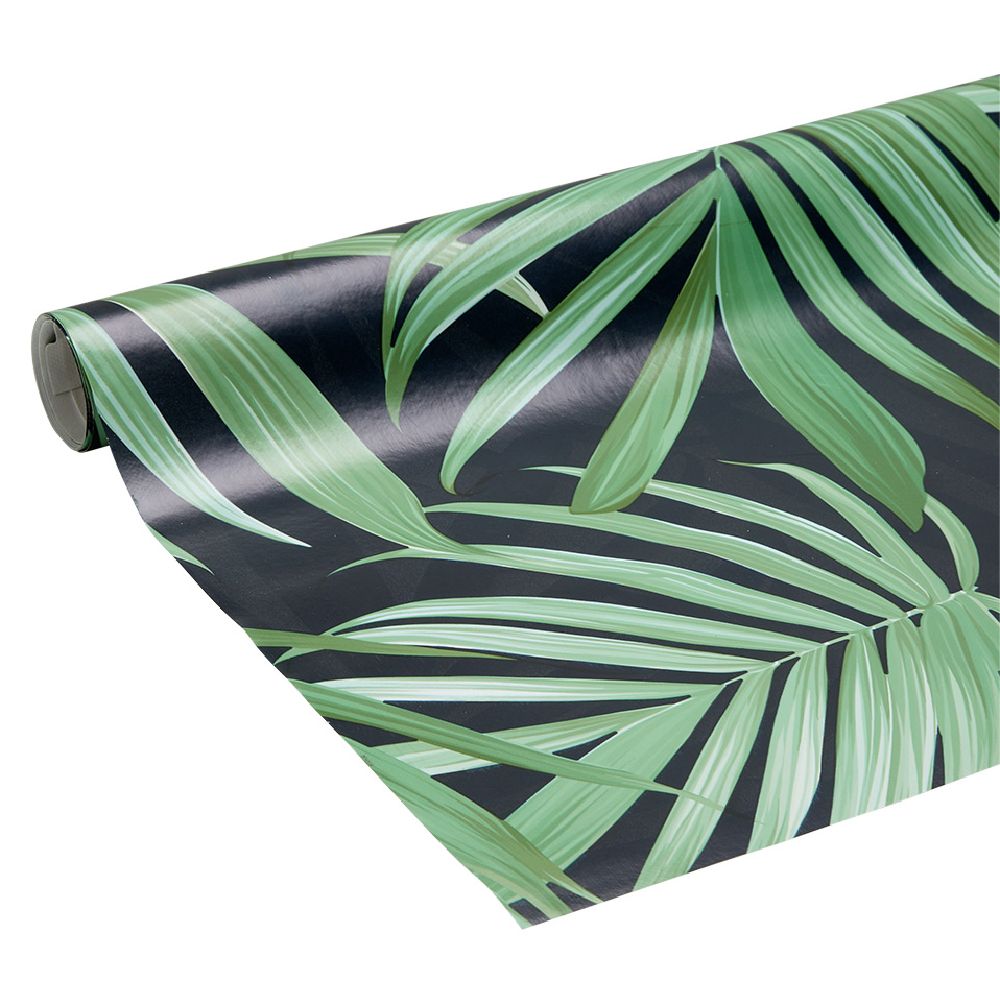 Black and green tropical pattern oilcloth 140 cm