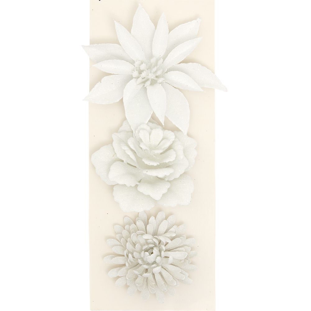 White glitter hanging flower Christmas x3