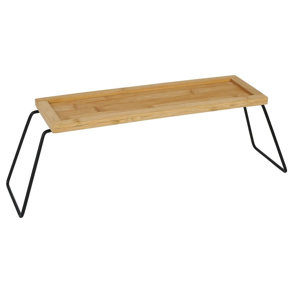 Bamboo storage shelf with black metal legs 36x12xH15cm