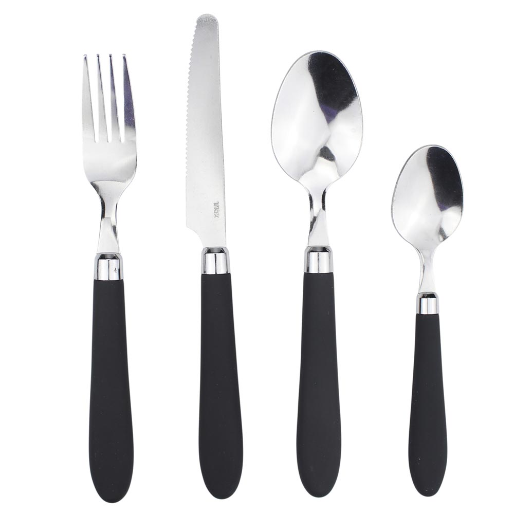 24-piece stainless steel cutlery set with black soft-touch non-slip handle