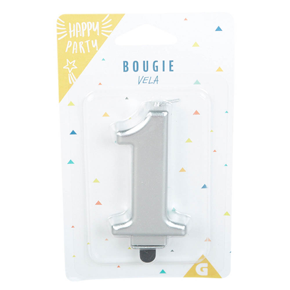 Birthday candle number 1 matte silver
