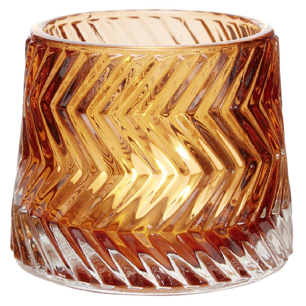 Diagonal ribbed glass tealight holder