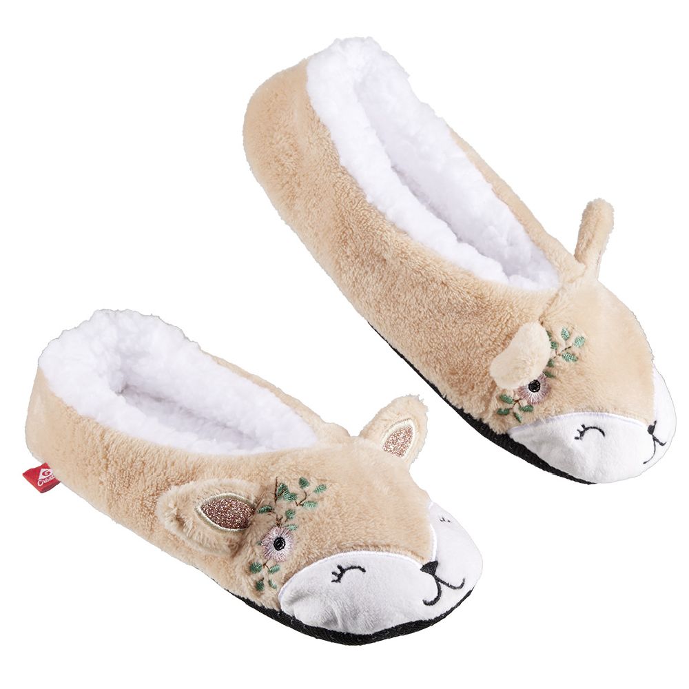 Adult's fur-lined ballerina slippers with brown fox design
