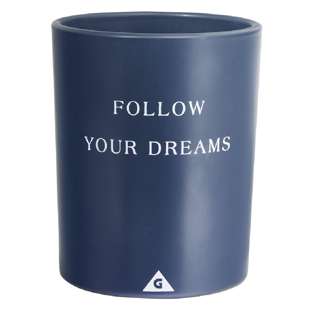 Candle in glass with the inscription Follow your dreams, monoi scent, 40 hours