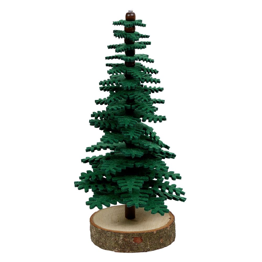 Green fir tree decoration, wood and felt, Ø8xH20cm
