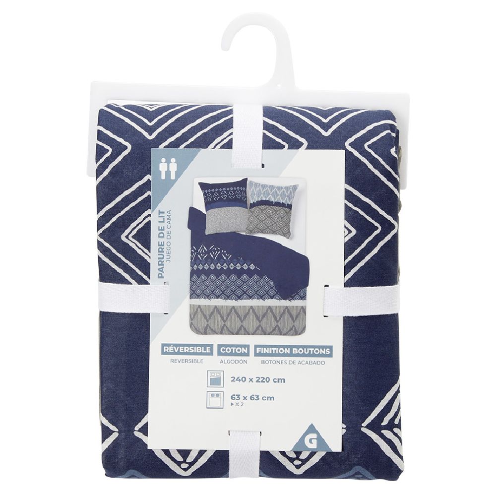 KOMPLET KREVATI BLU DHE GRI L240X220 CM DHE 2 KËLLËF JASTËKU