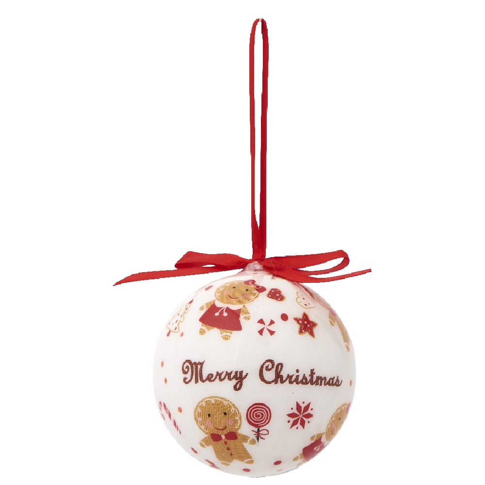 White Christmas ball with gingerbread pattern