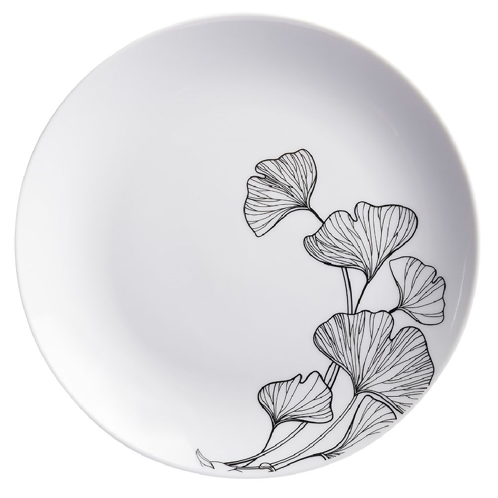 Dessert plate with black and white flower decoration