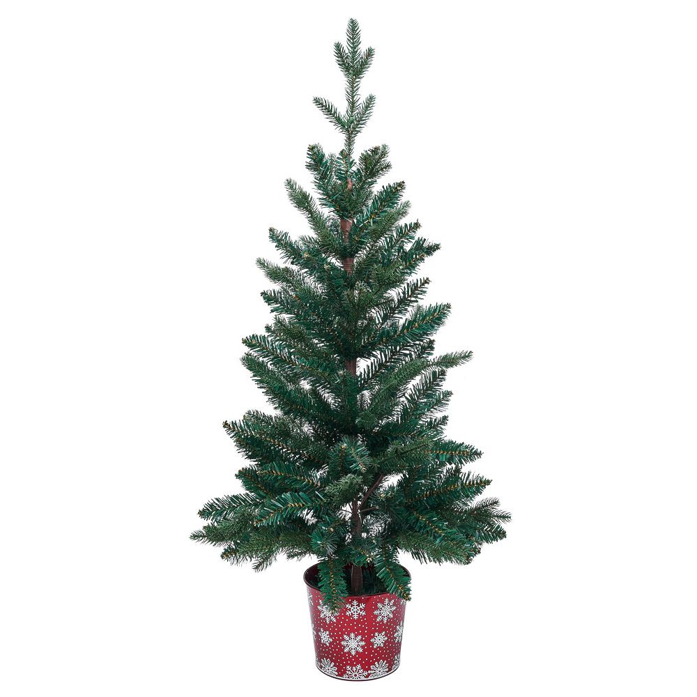 Artificial fir tree with red and white snowflake pattern and metal pot, 258 branches, Ø55xH100cm