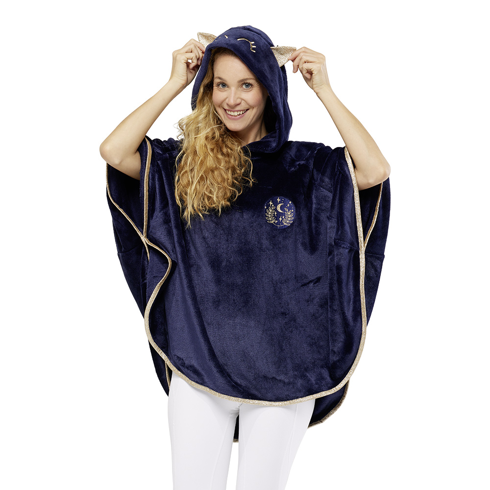 Blue and gold cat design poncho Size XS/S