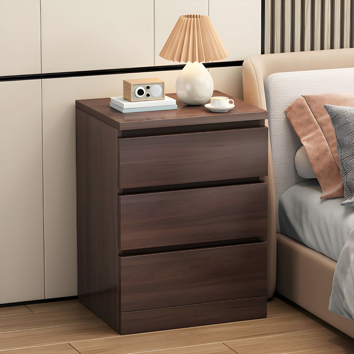 KOMODINE ME 3 FIJOKA KAFE NGA DRURI 45x35x60cm