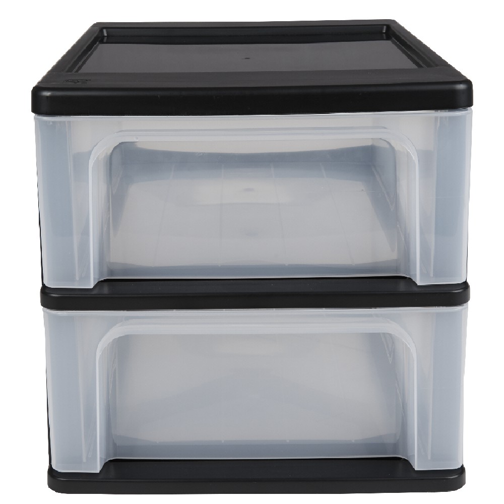 Black A4 storage tower with 2 transparent drawers, 14 L