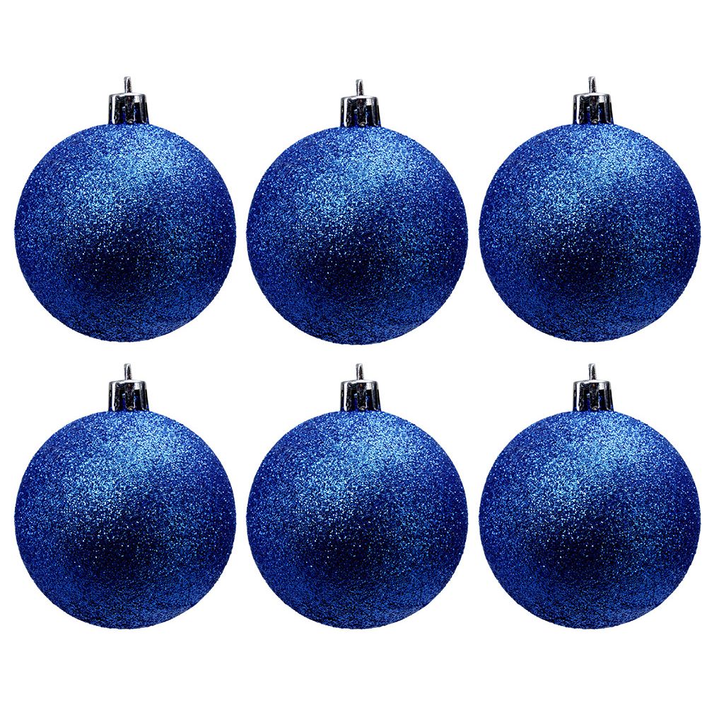 Blue glittery Christmas baubles Ø6cm x6