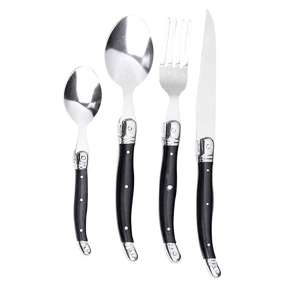 24-piece stainless steel cutlery set with gray handle