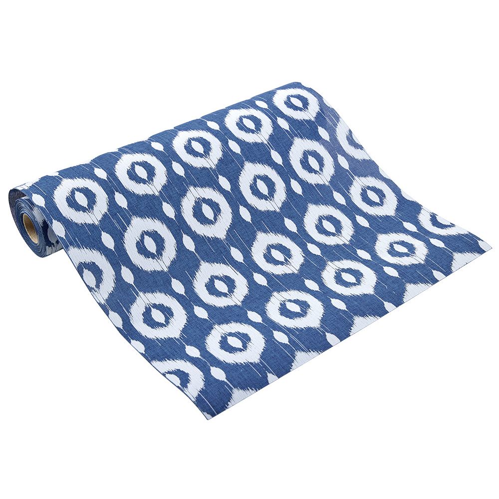 Blue and white printed jute effect table runner L400x28 cm