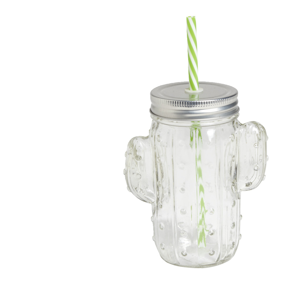 460ml cactus-shaped cup with straw, transparent glass