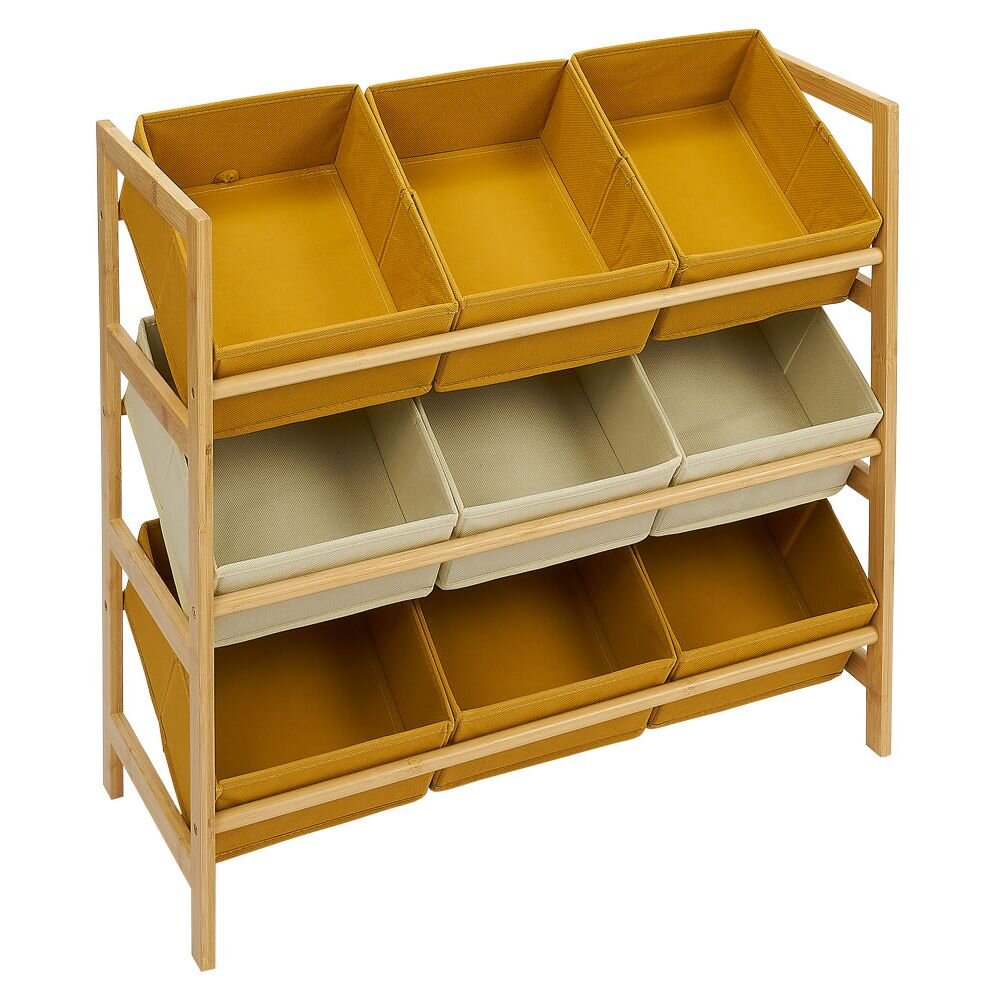 Bamboo structure with 9 polyester storage baskets 65xH60x27cm