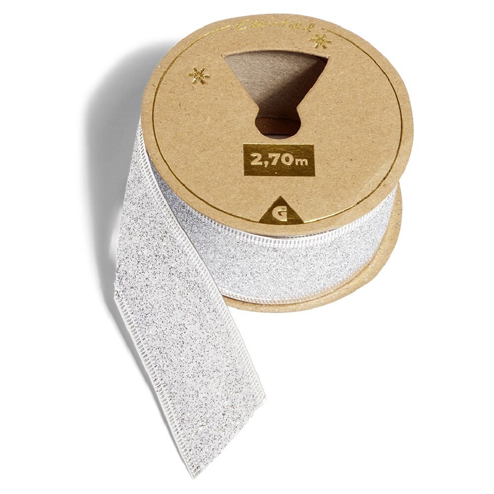 2.7m silver glitter ribbon