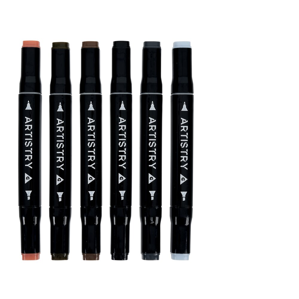 Double-ended markers in brown shades, L18.5cm, 6 pieces