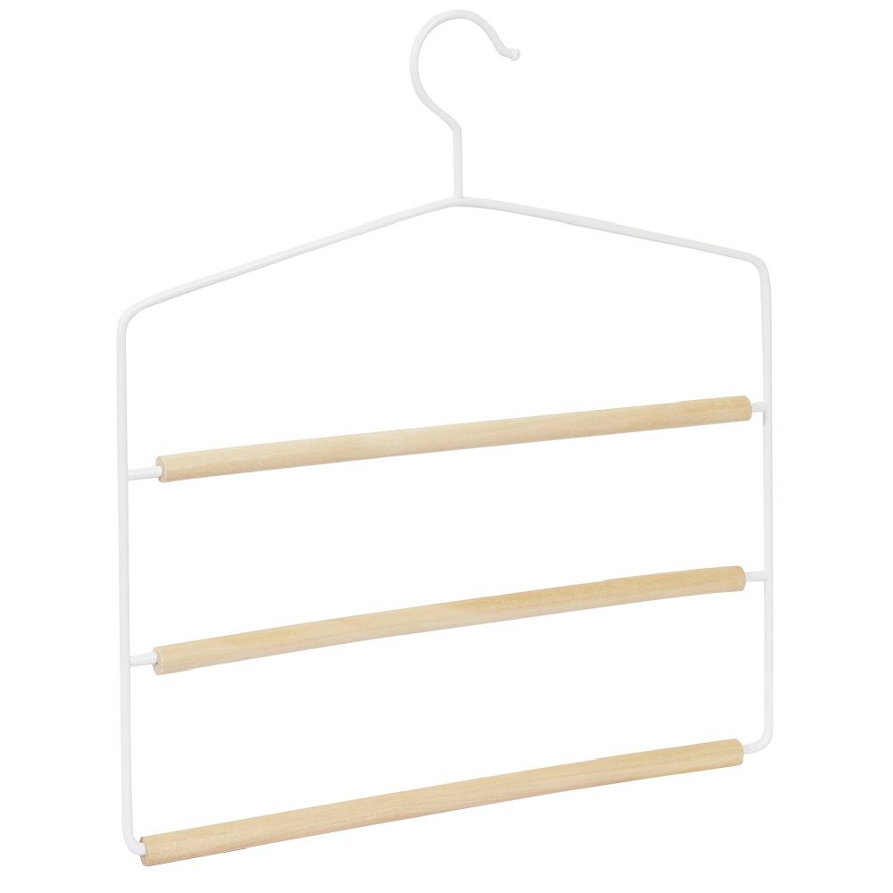 3-tier trouser hanger, wood and white steel, 35x35cm