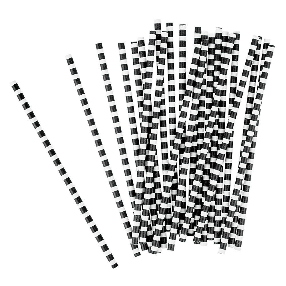 Black and white paper straws x 24
