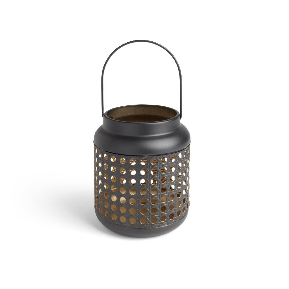 Black metal perforated design lantern Ø12xH14cm