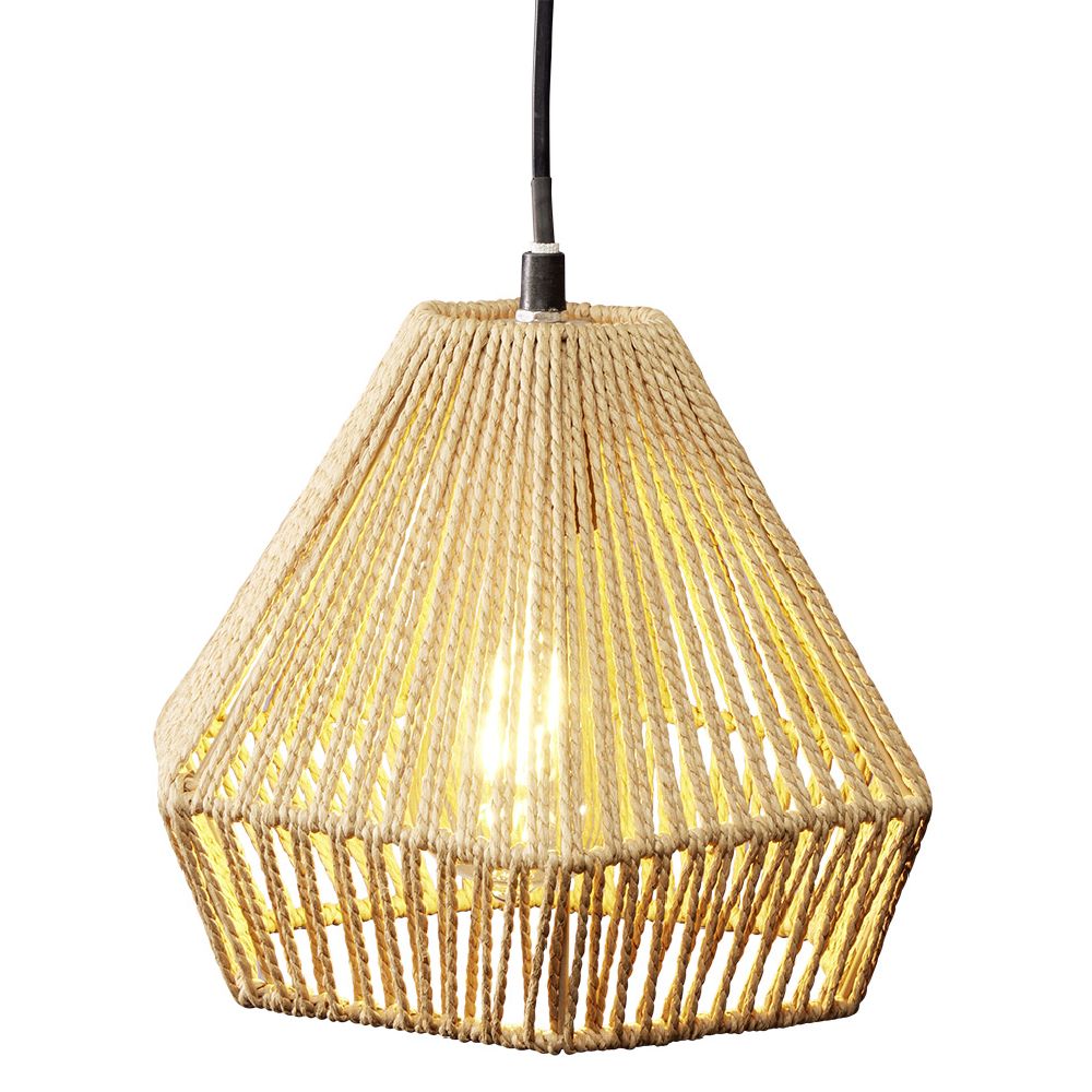 Diamond-shaped wired suspension light with woven paper