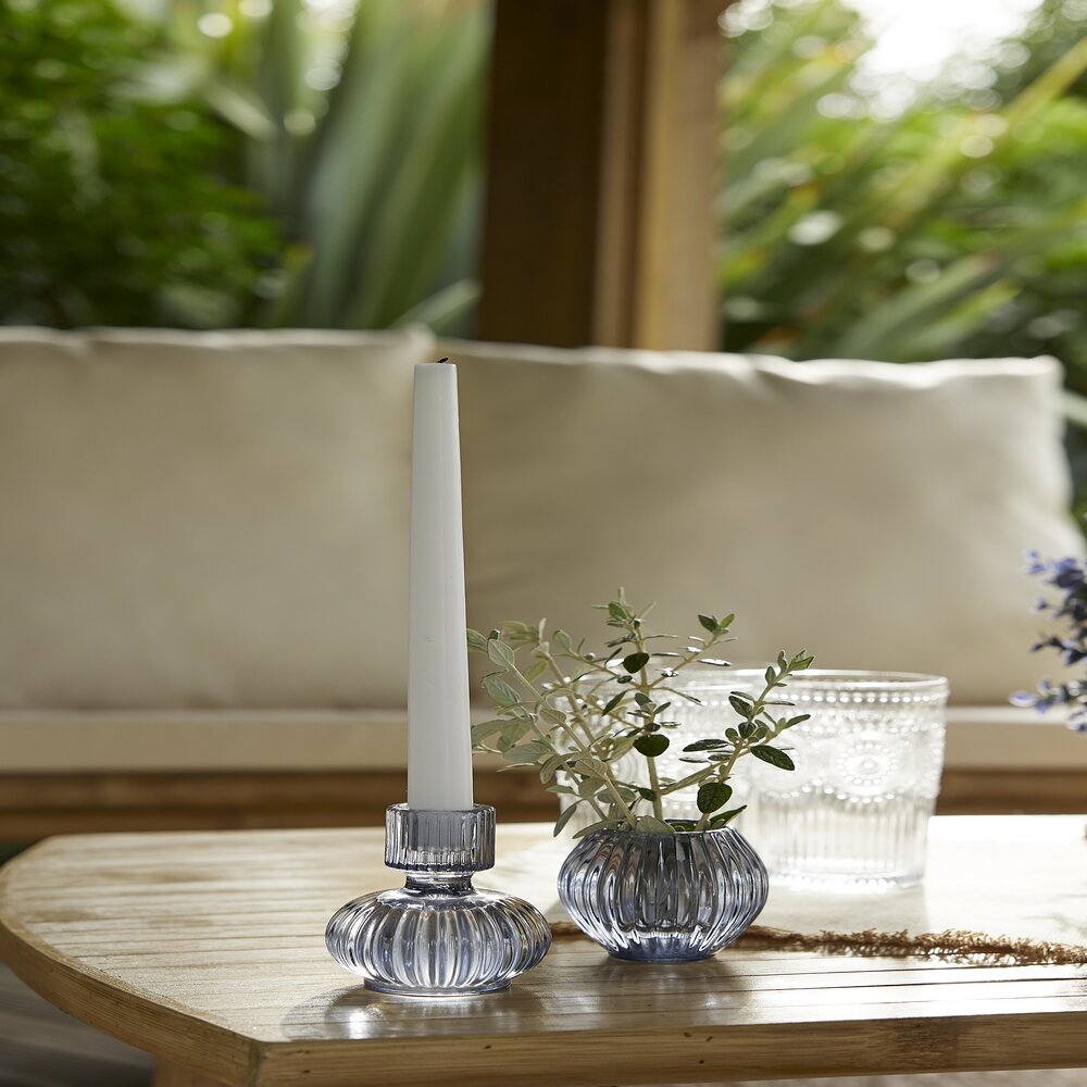 Blue glass candle holder Ø7.5xH9cm