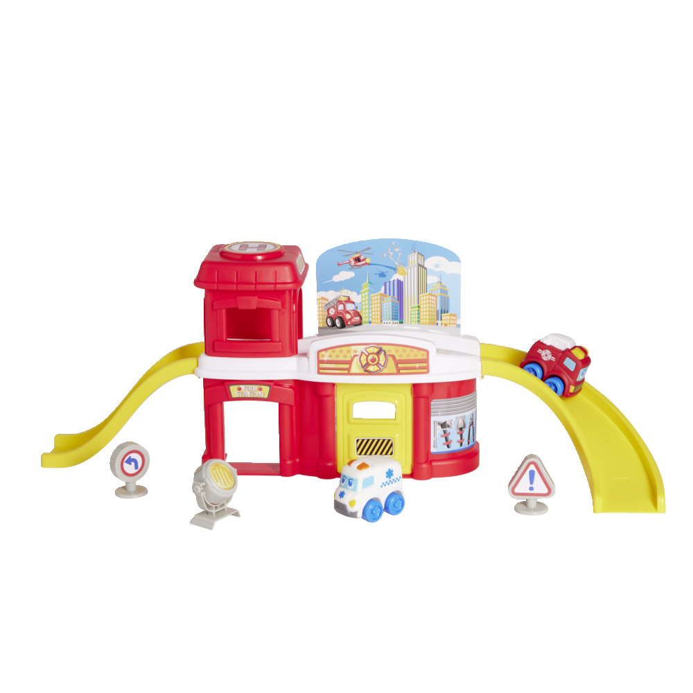 11-piece fire station with 2 vehicles, 60.5 x 19 x H 22.2 cm