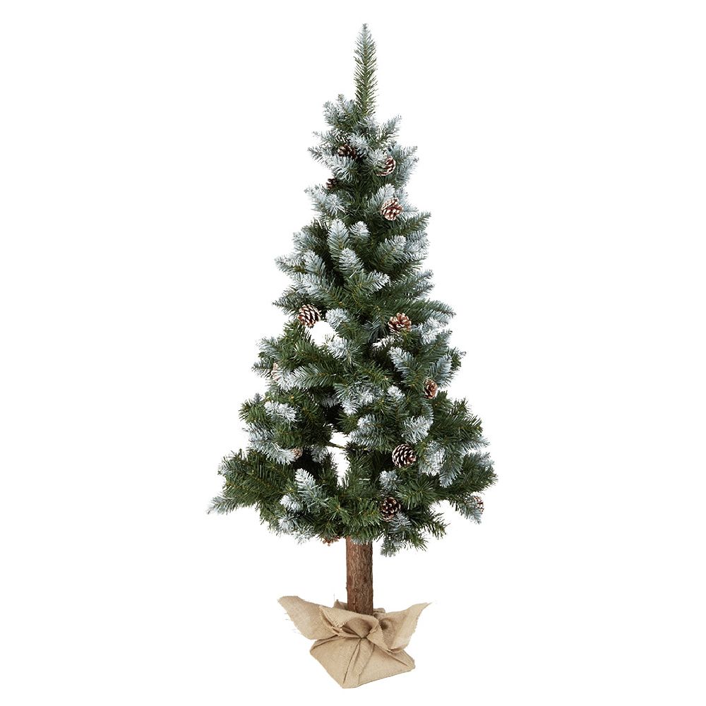 Artificial snow-covered tree with wood-effect trunk and jute bag Ø72xH150cm