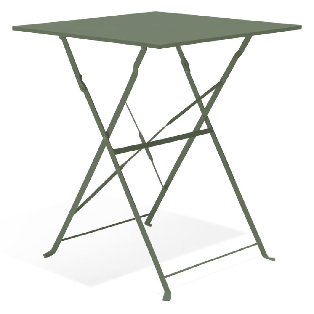 Boston folding garden table for 2 people, green metal, 60x60xH70cm