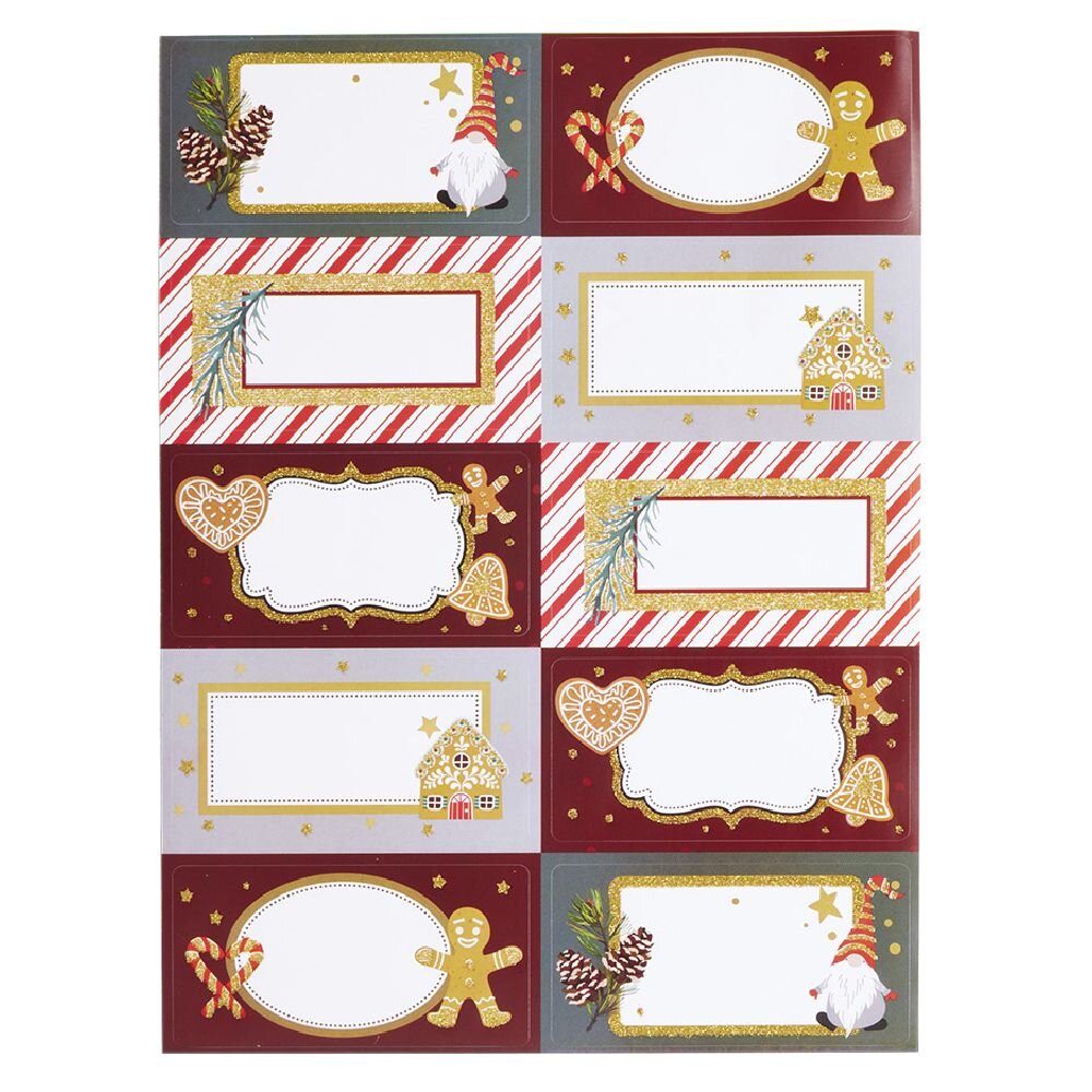 Christmas self-adhesive gift label with gingerbread biscuit motif 4x8cm x10