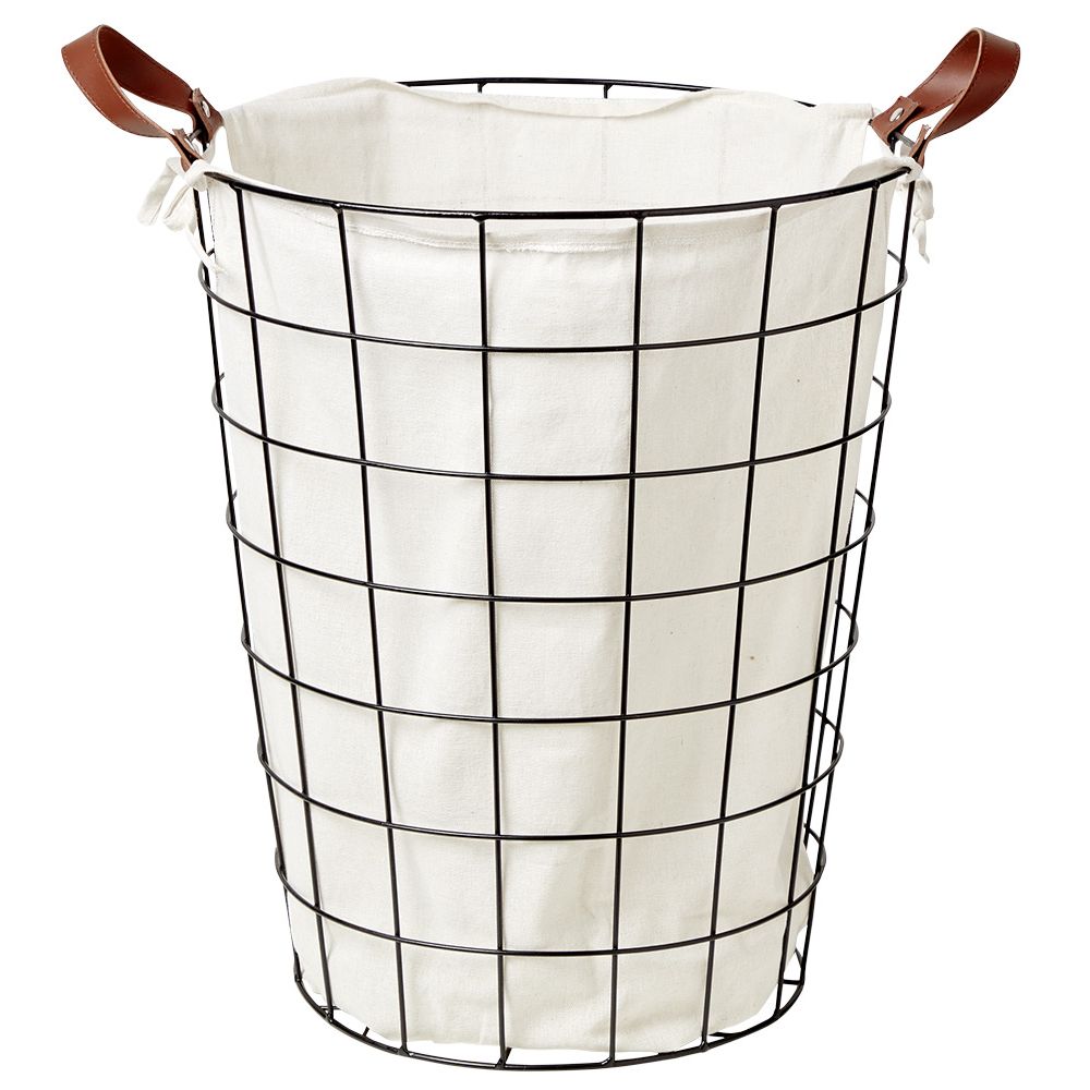 48L steel laundry basket with washable cotton bag Ø30/40xH50cm