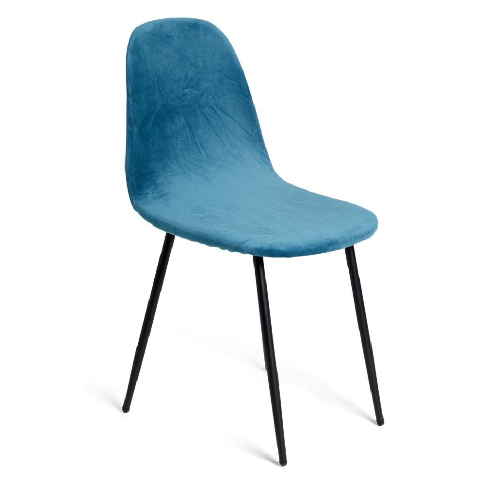 Blue stretch velvet chair cover L45xD40xH45cm
