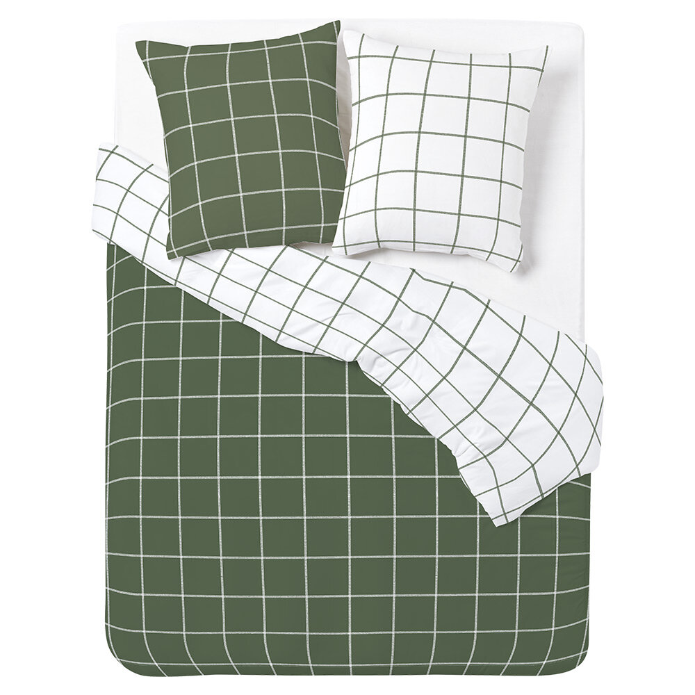 Double bed set 200x200cm reversible green and white checkered