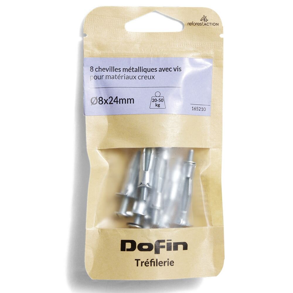 8 metal anchors for hollow materials with screws - Ø8x24 mm