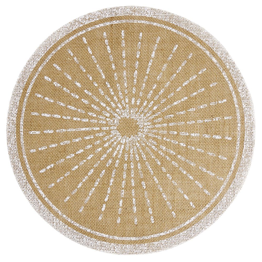 Round placemat in natural and white jute with sun or wave pattern Ø38cm